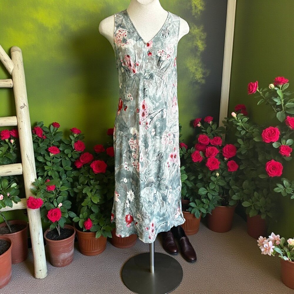 Carole Little Vintage 90s Muted Floral Grunge Midi Sleeveless Dress